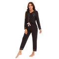 Pigiama da donna nero in modal con bordino bianco e coulisse in raso in vita - M / Nero