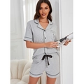 Pigiama donna due pezzi in cotone modal grigio chiaro con profili neri a contrasto - M / Grigio chiaro