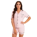 Set pigiama rosa in cotone modal con maniche corte, colletto a revers e profili a contrasto - M / Rosa