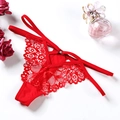 Sexy red floral lace thong for women with cutout straps and decorative metal buckle - One Size / NK1365 Style (NK1365-大红色) / Red