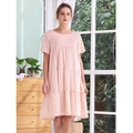 Vestido de dormir de algodón rosa melocotón con flores y falda de diseño escalonado - Talla única / Rosa Floral