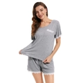 Conjunto de pijama de modal en gris jaspeado con elegantes detalles de encaje blanco - S / Gris Claro