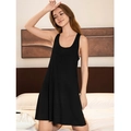 Camisón negro sin mangas de viscosa para mujer con un cómodo cuello redondo relajado - S / Negro