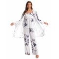 Ensemble de pyjama 3 pièces pour femme avec imprimé fleuri, débardeur, pantalon et robe - Imprimé Floral Blanc