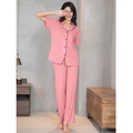 Set pigiama a righe rosa in modal con camicia a maniche corte e pantaloni lunghi - S / Rosa Rossa