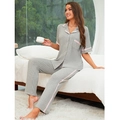 Set lounge in modal grigio con trama a nido d'ape e bordini rosa per le donne - M / Grigio