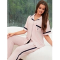 Set pigiama in modal rosa a coste con top a maniche corte e pantaloni lunghi - M / Rosa