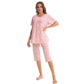 Pink short-sleeved cotton pajama set for women with heart and love pattern design - Pink Heart Letter