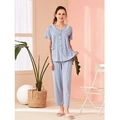 Women's light blue cotton pajama set featuring short sleeves and polka dot patterns - Blue Polka Dot