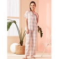 Women's pink plaid pajama set with short sleeve button-down shirt and long pants - L / Short Sleeve Lapel Button Top + Long Pants Set / Light Pink Fine Plaid (PN2010)