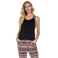 Damen Schlafanzug Set mit schwarzem Tanktop und langer Hose im bunten Boho-Print-Design - M / Oberteil Und Unterteil / Rosarot Bedruckt