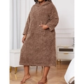 Brown oversized hooded fleece loungewear with textured triangle patterns and large pocket - XL / Coffee