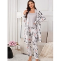Set pigiama 3 pezzi con stampa floreale composto da canotta, pantaloni e vestaglia - S / Grigio