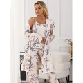 Pigiama da donna 3 pezzi con vestaglia, top e pantaloni in bianco crema floreale - S / Albicocca Chiaro