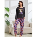 Women's Halloween pajama set with spooky season print and festive patterned pants - Black Purple Halloween Spooky Ghost Style