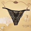Perizoma sexy in pizzo nero da donna con motivo a farfalla e paillettes argentate - M / Ricamo Farfalla Nero (NK5066)