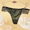 String en satin vert foncé avec dentelle à pois noirs et détail de petit nœud - M / Pois Vert Foncé (NK5084)