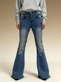 Jeans svasati vintage a vita alta in blu scuro con dettagli retrò effetto lavato - XS / Azzurro