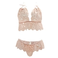 Ensemble de lingerie en dentelle rose pâle deux pièces avec des motifs floraux - Abricot