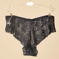 Women's black floral lace panties featuring a high-cut design and sheer mesh fabric - One Size / Black (NK881)