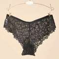 Lace mesh panties in black featuring sheer hollow-out patterns and scalloped edges - One Size / Black (NK888)