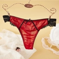 String sexy en satin rouge pour femmes avec dentelle noire et un petit nœud décoratif - Nk5067-grand Rouge / L