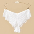 Elegant white sheer lace lingerie panties for women with low waist and floral texture - One Size / White (NK888)