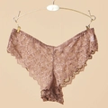 Sheer lace boyshort panties in vintage brown with floral patterns and high-cut V-shape - One Size / Brown (NK888)