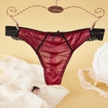 String sexy bordeaux en dentelle avec empiècements satin et nœud noir élégant - Nk5067-rouge Jujube / L
