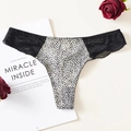 Tanga sexy imprimé léopard avec dentelle noire et taille basse pour femme élégante - M / Léopard Point Noir Base Blanche (NK5065)