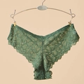 Culotte en dentelle vert foncé pour femmes avec broderie florale et taille basse sexy - Taille unique / Vert (NK888)