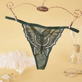 String en dentelle vert foncé avec broderie papillon et paillettes argentées - Nk5066-vert Foncé / M