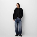 Heren jeans met wijde pijpen in gewassen donkerblauw met een relaxte pasvorm en details - S / Donkerblauw