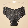 Culotte en dentelle noire transparente avec motifs floraux et bords festonnés - Taille unique / Noir (NK887)