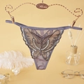 String sexy en dentelle lilas avec broderie papillon et paillettes argentées fines - Nk5066 - Gris Foncé / M