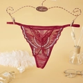 String sexy en dentelle rouge pour femme avec broderie papillon pailletée et tissu mesh - Nk5066-jujube Rouge / M