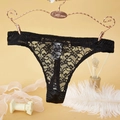 String sexy en dentelle florale noire avec ceinture en soie plissée sur cintre - Nk5073 - Noir / M