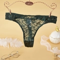 Tanga en dentelle vert foncé pour femme avec motifs floraux et détails en satin - Nk5073-vert Foncé / M