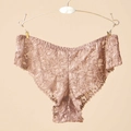 Culotte en dentelle rose poudré avec broderie florale et maille transparente taille basse - Taille unique / Brun (NK881)