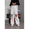 Weiße High-Waist Wide-Leg Jeans mit asymmetrischer Taille und Destroyed-Elementen - XS / Weiß