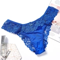 Tanga en dentelle bleu vif pour femmes avec broderie florale et petit nœud - Taille unique / Style NK1542 (NK1542蓝色) / Bleu