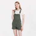 Salopette corta da donna in velluto a coste verde scuro con tasca anteriore - XS / Verde Scuro