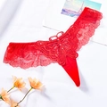 Red sexy lace thong for women featuring butterfly embroidery and crystal details - One Size / NK1250 Style (NK1250-大红色) / Red