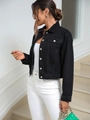 Detail of short black denim jacket with silver buttons and front flap pockets - XS / Original Black