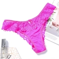 Sexy rose pink lace thong for women with bow detail and transparent mesh fabric - One Size / NK1542 Style (NK1542-玫红色) / Rose Red