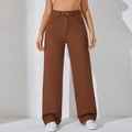 Women's high waist wide leg denim trousers in solid brown finish with a loose fit - XS / Brown