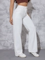 Women's high waist wide leg denim trousers in solid white with side pockets - XS / White