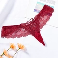 Sexy burgundy lace thong with 3D butterfly applique and sparkling rhinestone details - One Size / NK1250 Style (NK1250-枣红色) / Burgundy