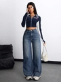 Jeans da donna casual a vita alta con gamba larga e un effetto lavaggio trendy - Blu Reale