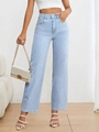 Women's light blue high waisted wide leg denim jeans with a loose straight fit - XS / Light Blue